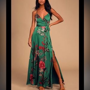 Lulu’s size small jade silk wrap maxi dress